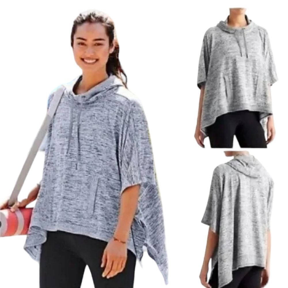 Athleta Marled Gray Hoodie Blissful Poncho Size Small